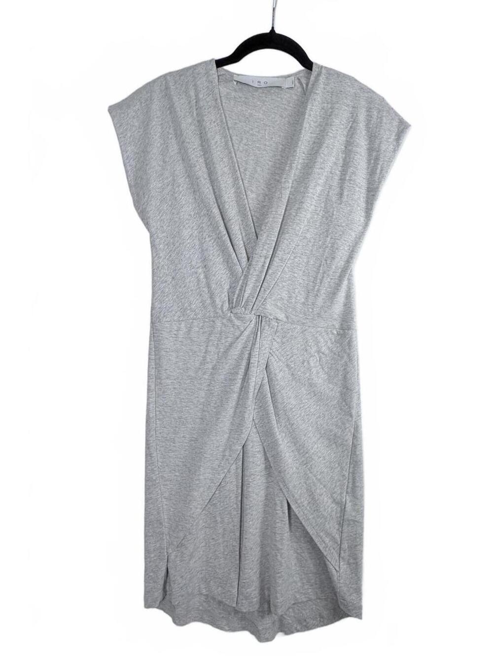 IRO Tizana Grey Organic Cotton Twist Front Knot Draped Jersey Mini Dress Small